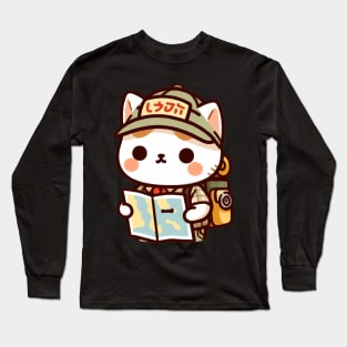 Kawaii japanese cat explorer Long Sleeve T-Shirt